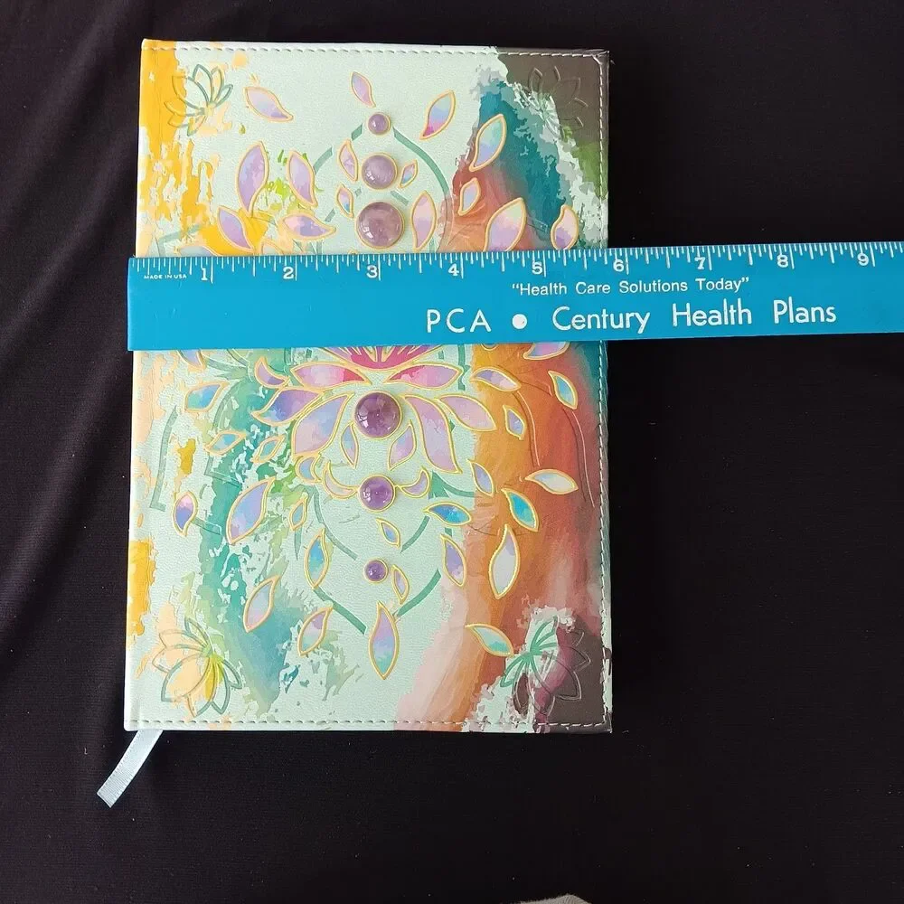 Amethyst Gem Stones Embossed Journal Satin Ribbon Bookmark Sprayed Blue Edges